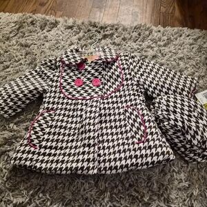 NWT: Penelope Mack Houndstooth Coat with Pink Trim And Hat